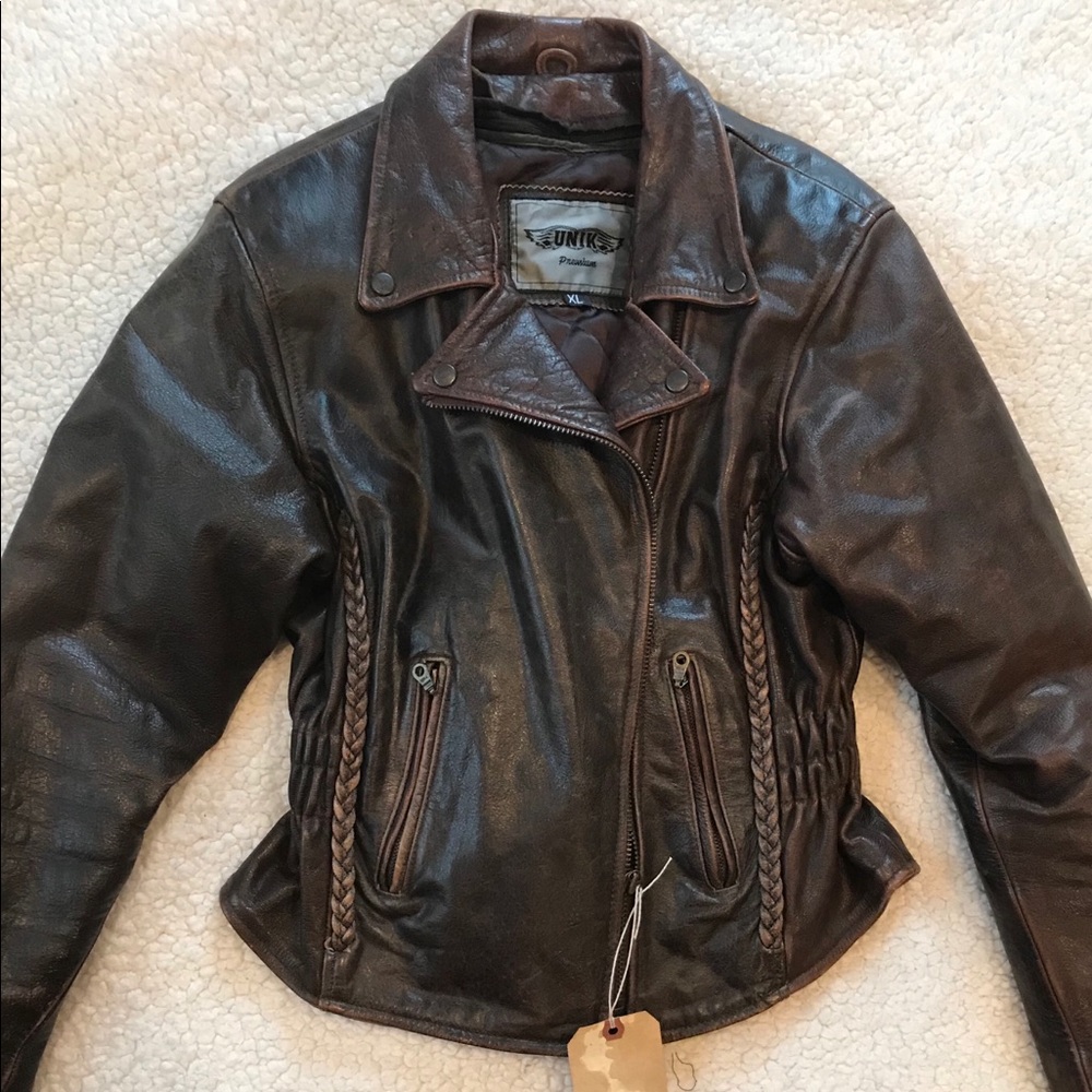 Leather motorcycle jacket, by Unik, brown,xl